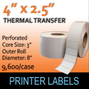 Thermal Transfer Labels 4" x 2.5" Perf